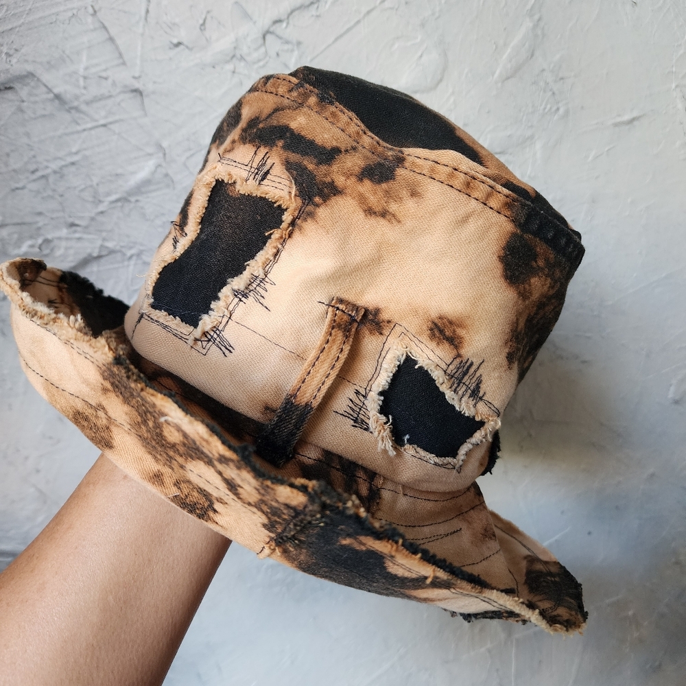 Stovepipe Top Hat Designer Hat Shabby Upcycled Denim Boho Ripped Hippie - Picture 3 of 17